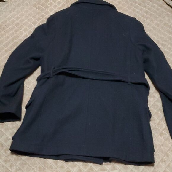 Old Navy Black Wool Blend Double Breasted belted Pea Coat Dress Jacket Size L - Picture 5 of 7